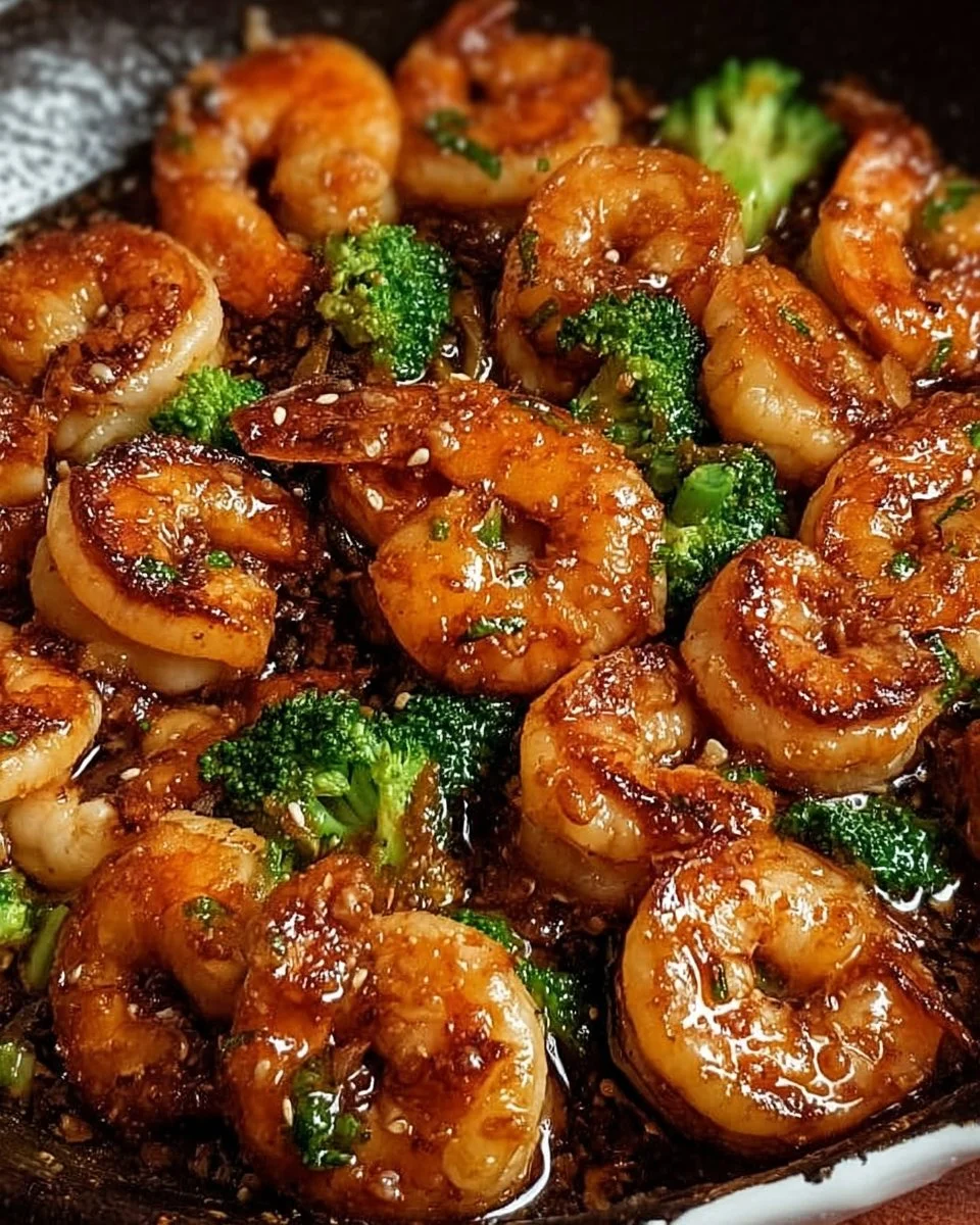 Delicious high-protein honey garlic shrimp served on a plate.