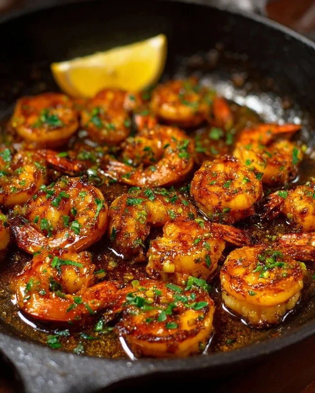 Delicious high-protein honey garlic shrimp served on a plate.