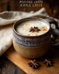 Delicious homemade maple chai latte topped with frothy milk and spices