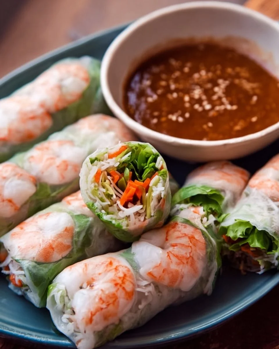 Homemade Vietnamese spring rolls filled with fresh vegetables and herbs