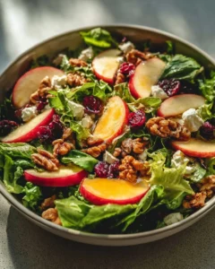 Honeycrisp apple feta salad on a plate, garnished and ready to serve.
