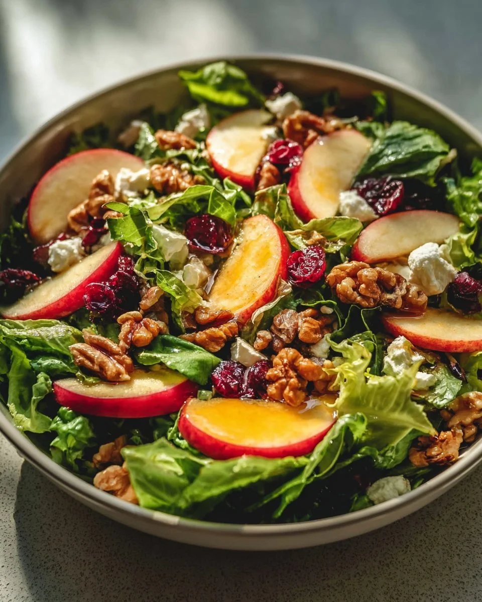 Honeycrisp apple feta salad on a plate, garnished and ready to serve.