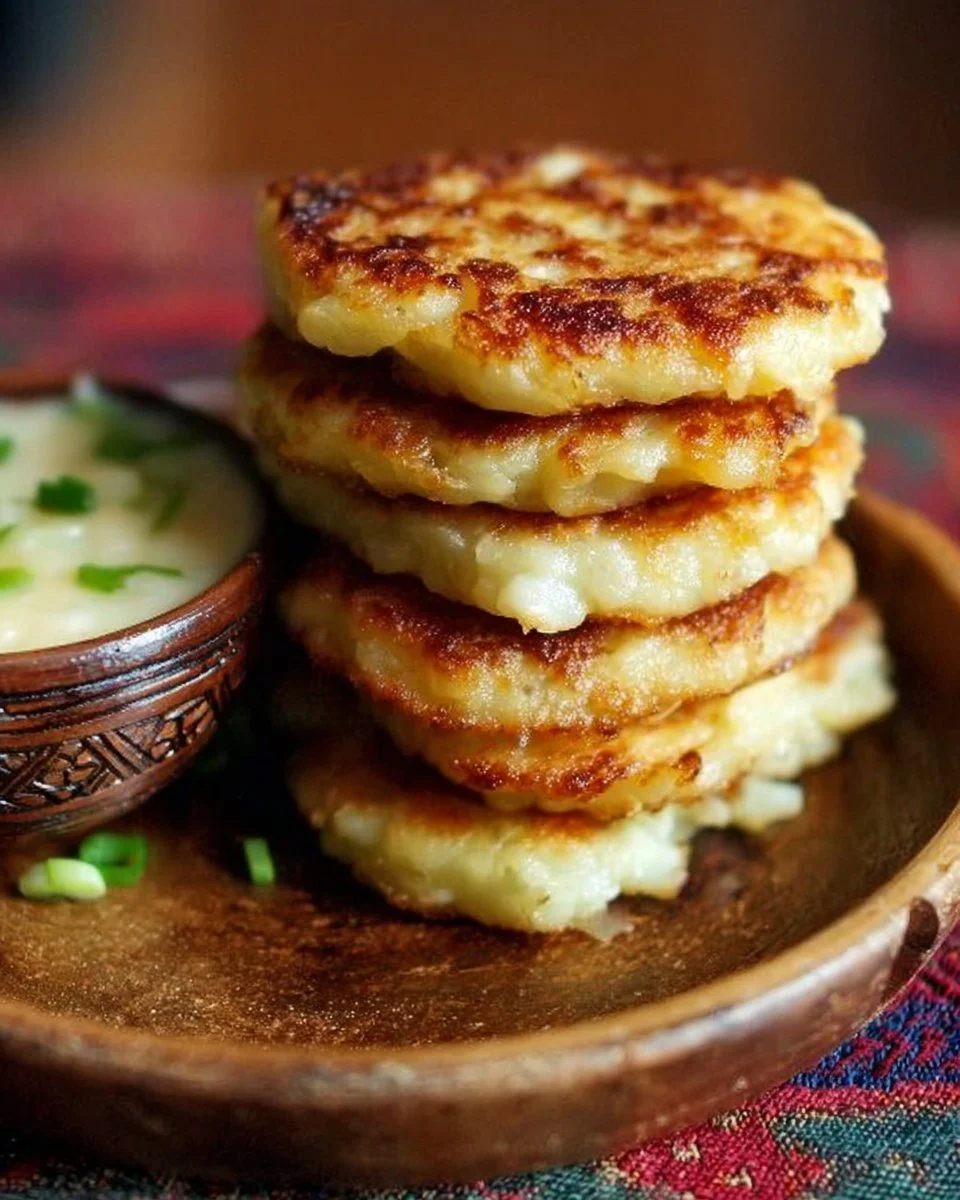 Delicious Irish Boxty, traditional potato pancakes served with herbs.