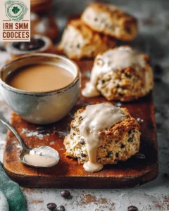 Delicious Irish Cream Cappuccino Scones on a rustic table