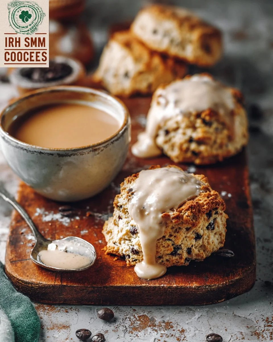 Delicious Irish Cream Cappuccino Scones on a rustic table