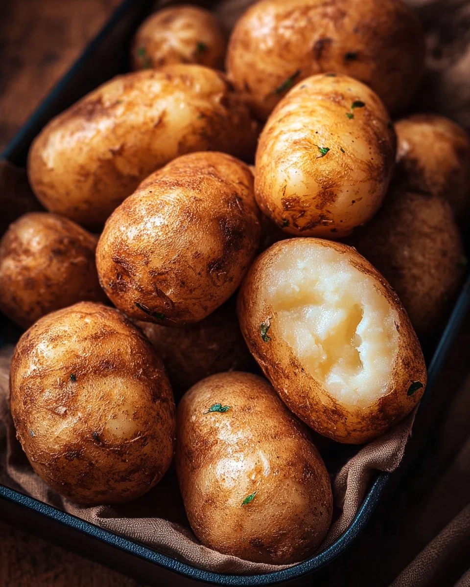 Irish potatoes displayed in a basket, showcasing their unique colors and textures.