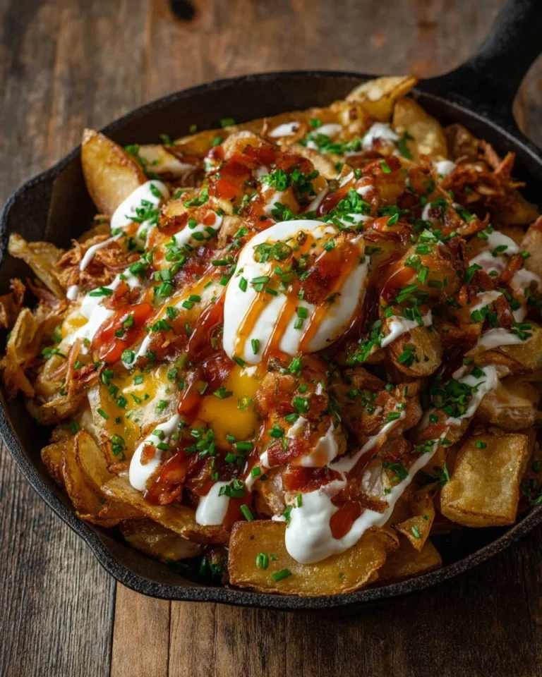Delicious Irish Pub Potato Nachos topped with cheese and toppings