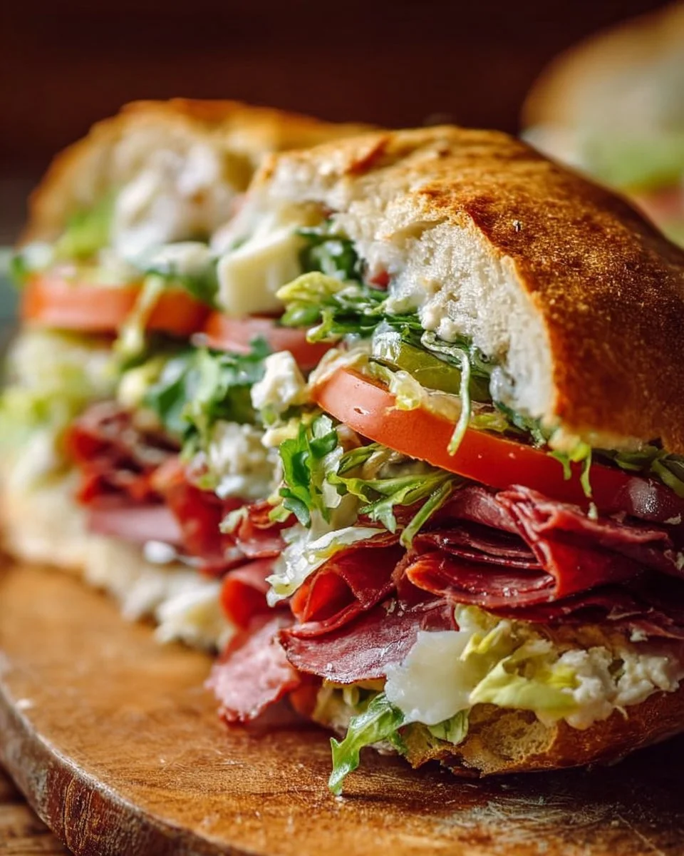 Delicious Italian Grinder Salad Sandwich loaded with fresh toppings and herbs