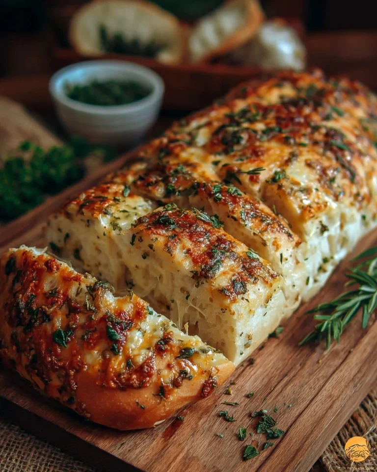 Freshly baked Italian Herbs and Cheese Bread with herbs and cheese topping
