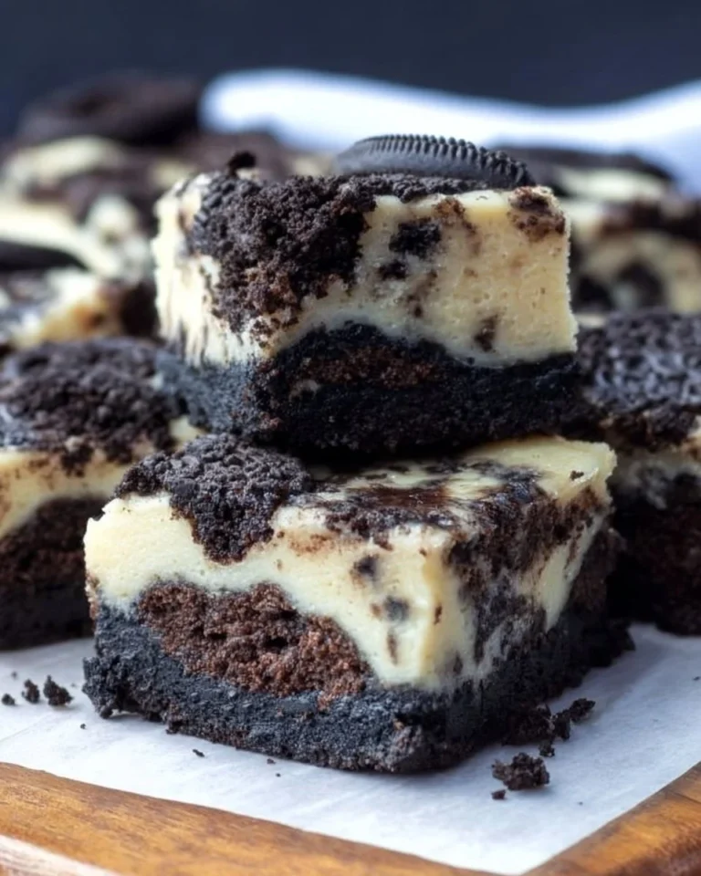 Delicious Keto Oreo Cheesecake Bars with chocolate and cream layers