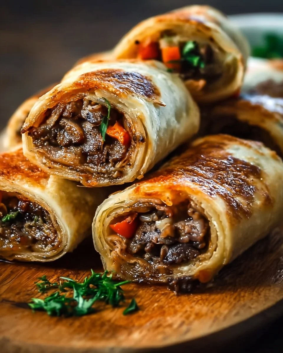 Keto Philly Cheesesteak Roll Ups on a plate, low-carb and savory meal option.