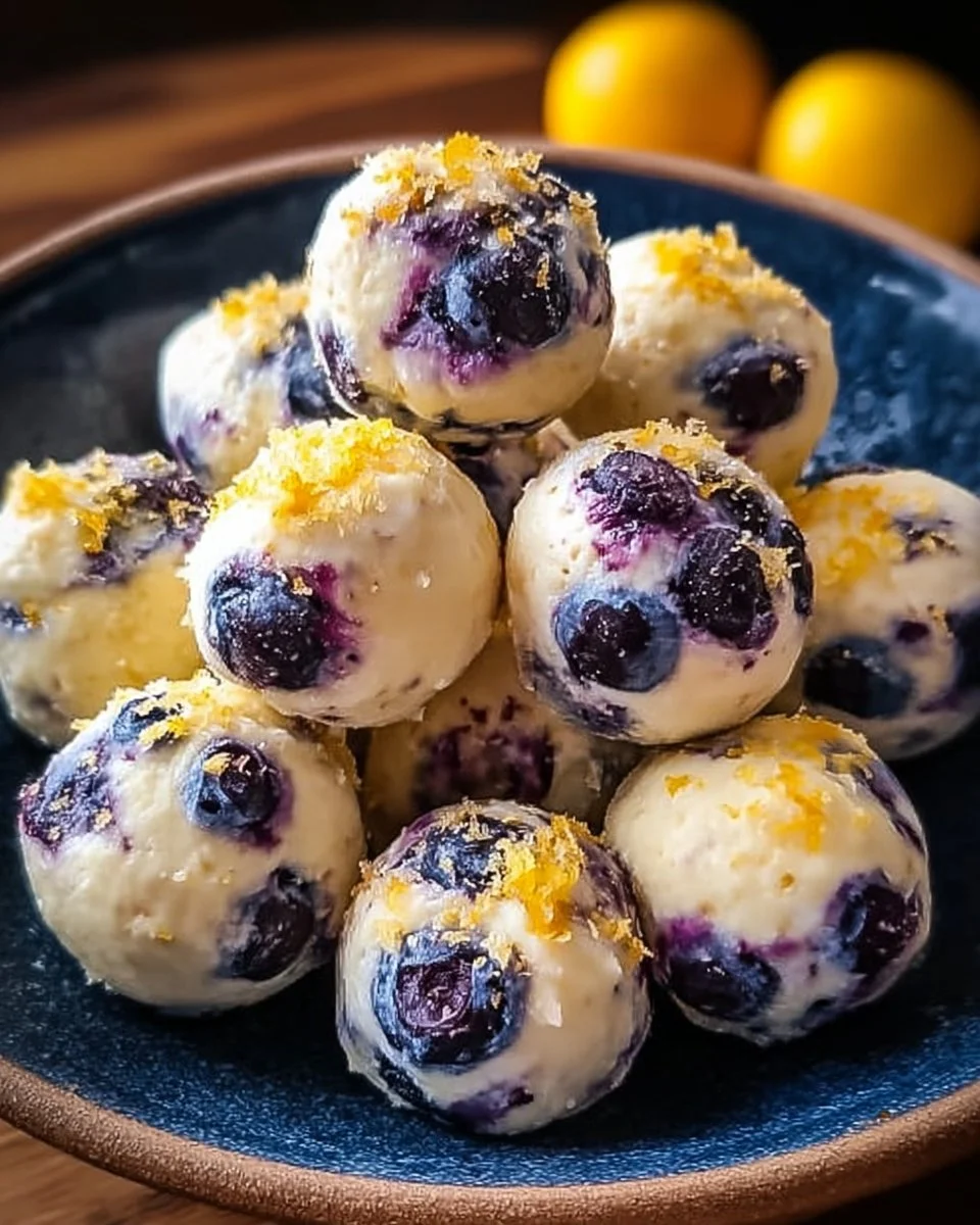 Lemon Blueberry Cottage Cheese Protein Bites on a white plate