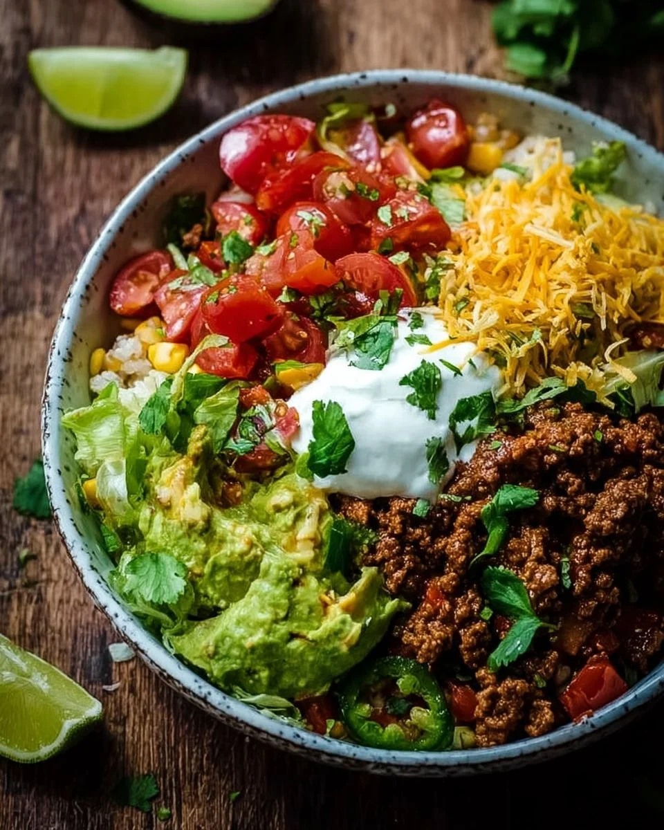 Delicious low carb burrito bowl with fresh ingredients and vibrant toppings.