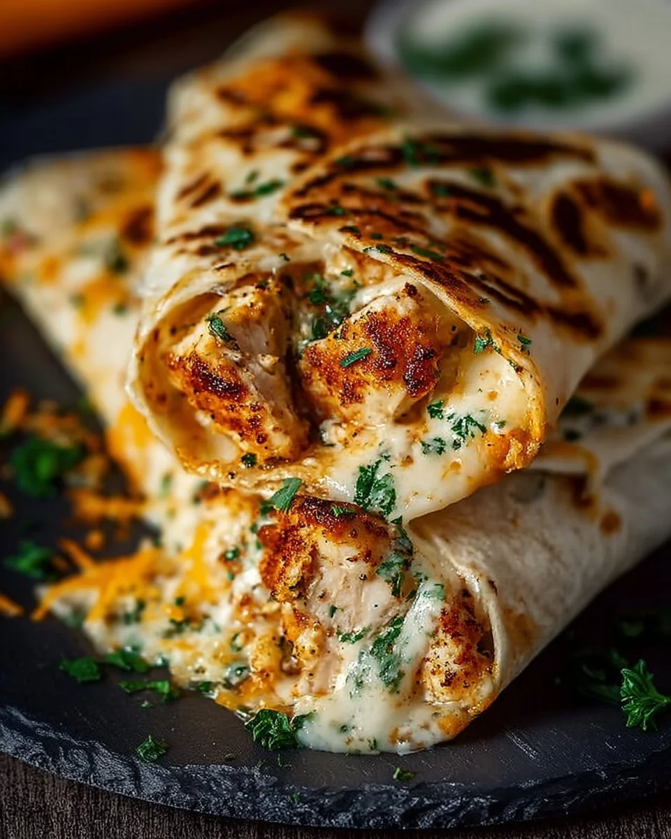 Delicious low carb cheesy garlic chicken wraps ready to serve