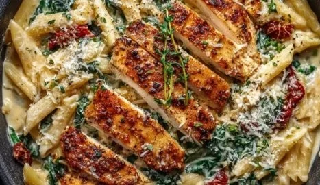 Creamy Marry Me Chicken Pasta served in a bowl with fresh herbs.