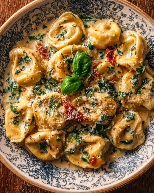 Creamy Marry Me Tortellini dish garnished with fresh herbs.