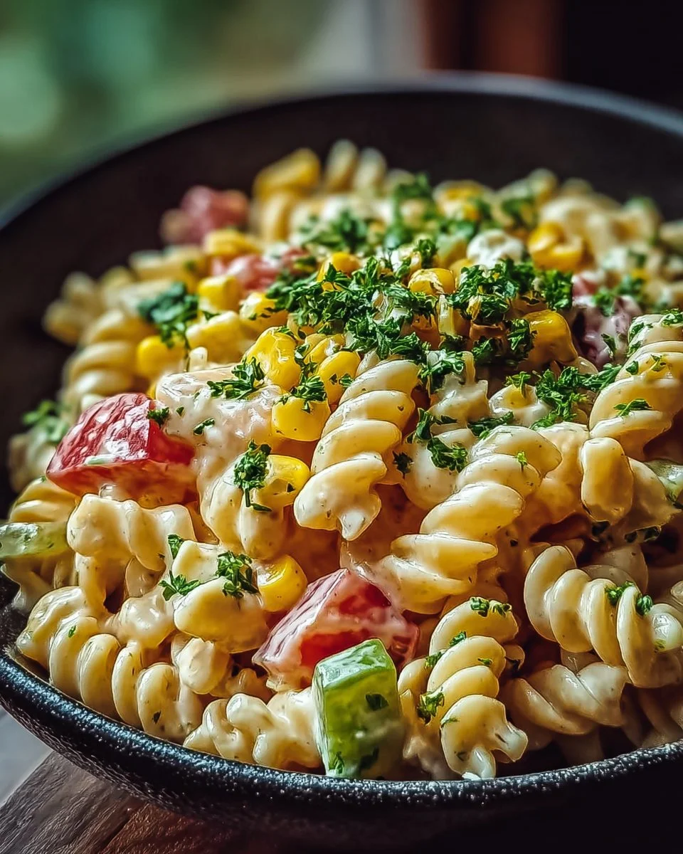 Delicious Mexican Street Corn Pasta Salad with vibrant ingredients in a bowl