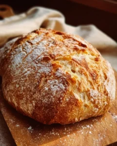 Homemade No Knead Italian Artisan Bread with crusty exterior and airy interior