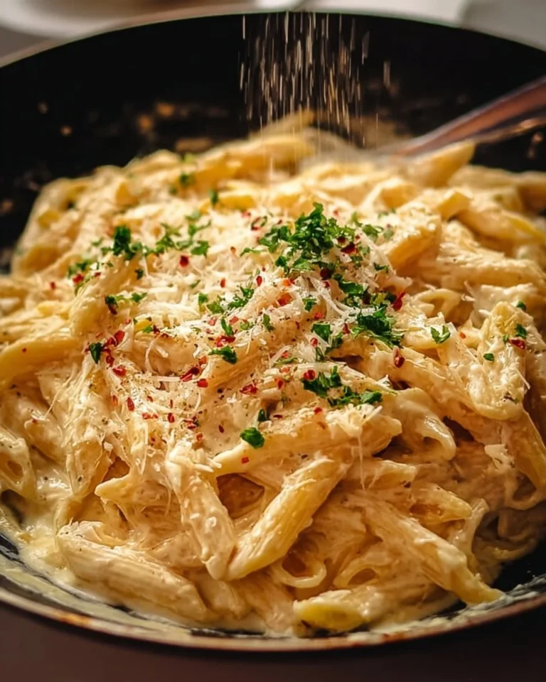 One Pot Creamy Garlic Pasta topped with fresh herbs and cheese