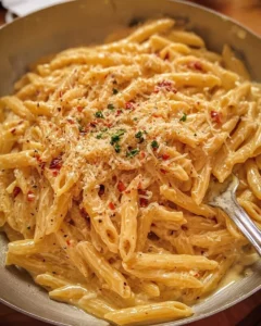 Delicious one pot creamy garlic pasta garnished with parsley and parmesan.