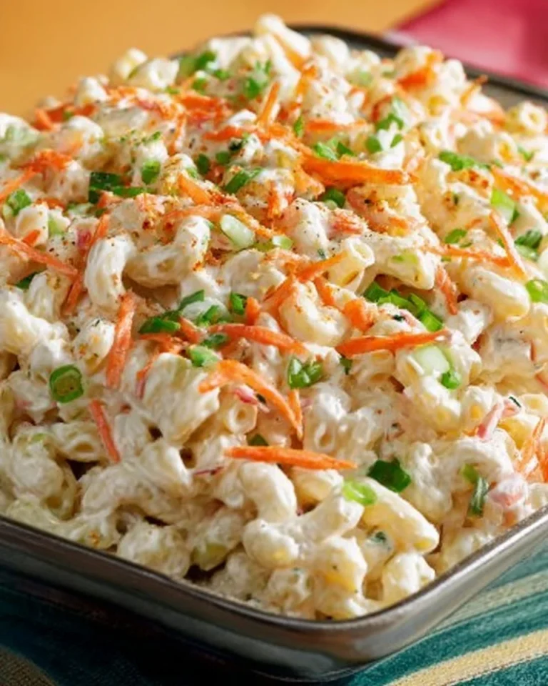 Ono Hawaiian BBQ macaroni salad in a bowl with fresh ingredients