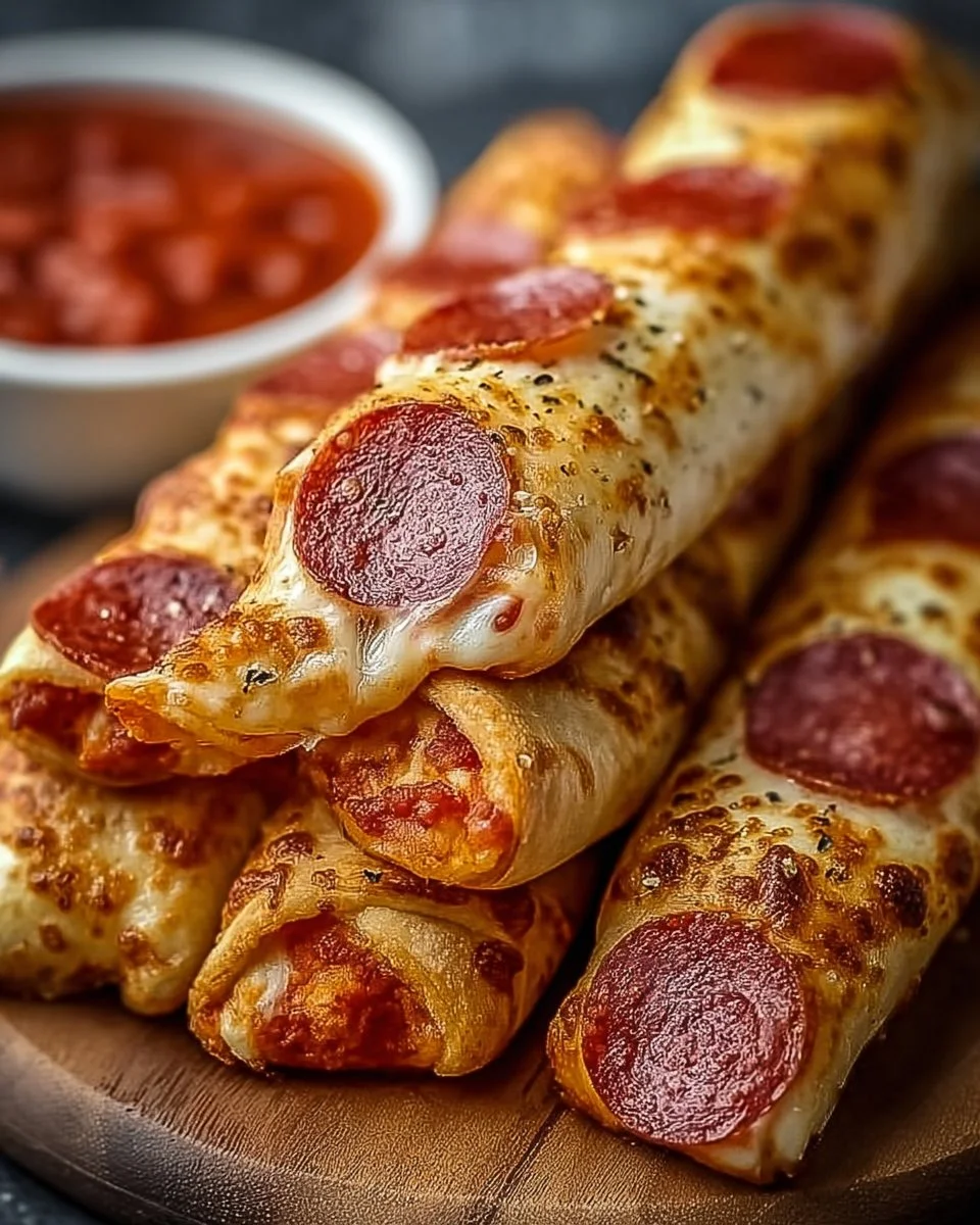 Pepperoni pizza roll breadsticks fresh out of the oven