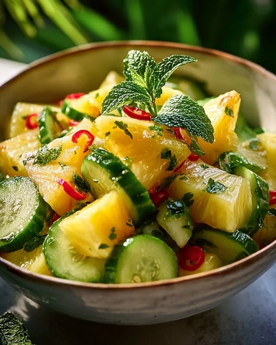 Delicious Pineapple Cucumber Salad with vibrant colors and fresh ingredients.