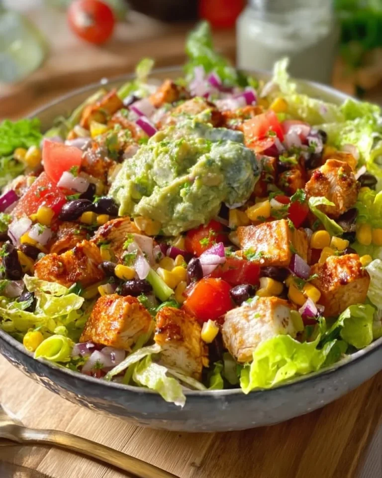 Bowl of colorful Santa Fe Salad with fresh vegetables and protein.
