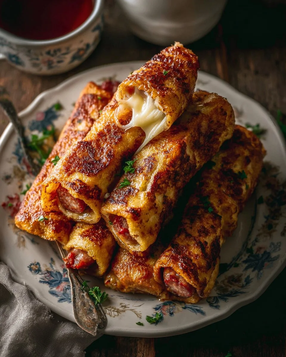 Delicious Sausage French Toast Roll-Ups plated for breakfast