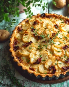 Delicious Savory Irish Potato Pie with golden crust and creamy potato filling