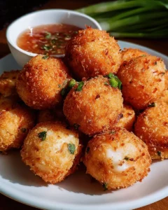 Delicious homemade shrimp balls ready to be served as appetizers.