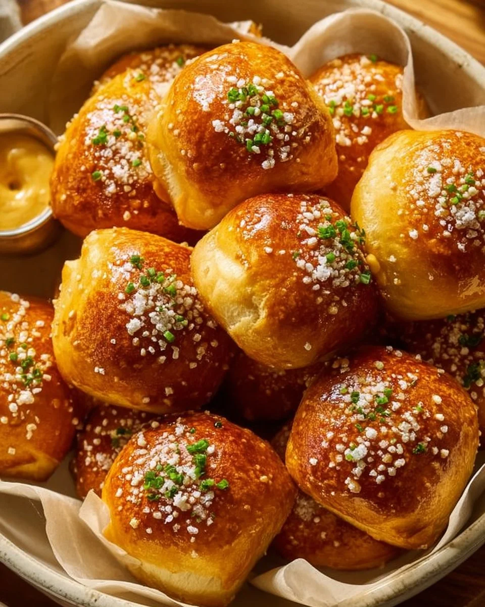 Delicious soft pretzel bites served with dipping sauces