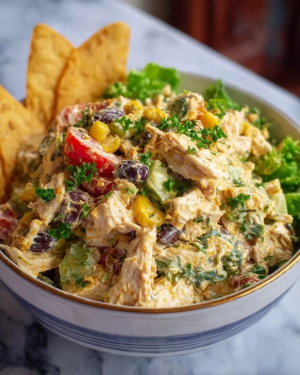 Colorful Southwest Chicken Salad with fresh vegetables and grilled chicken