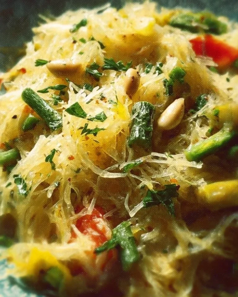 Spaghetti Squash Primavera dish with fresh vegetables and herbs