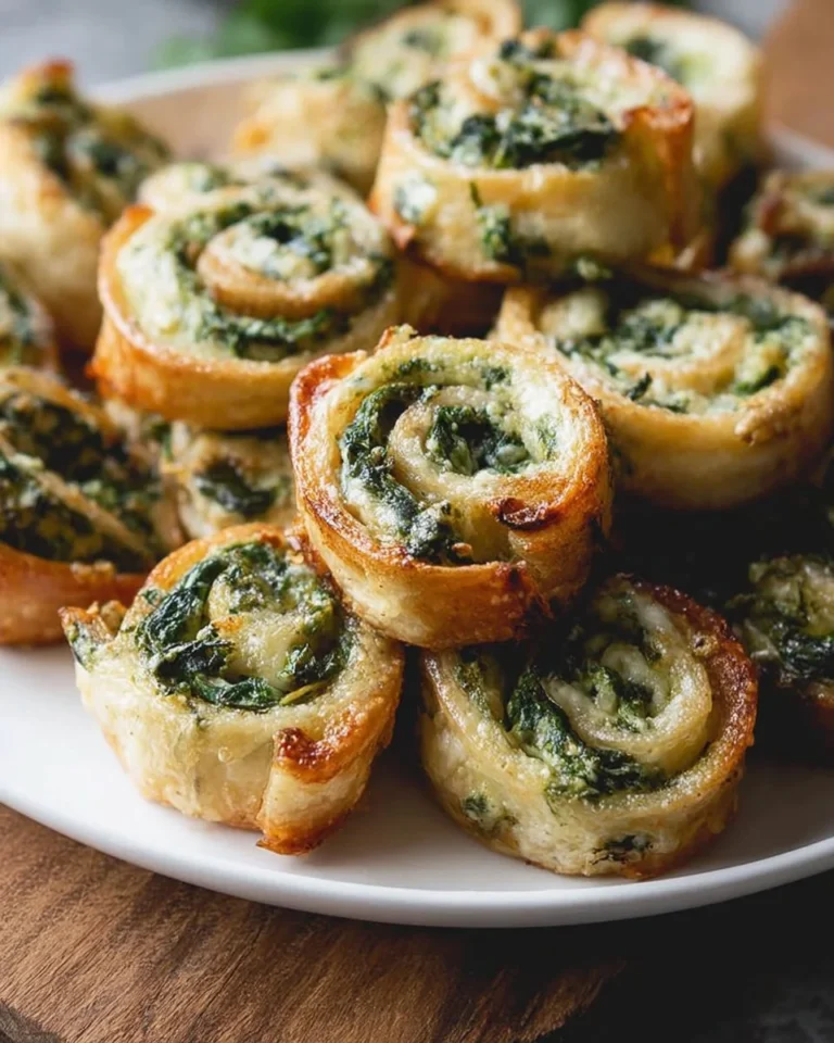 Bite-sized spinach dip pinwheels served on a platter