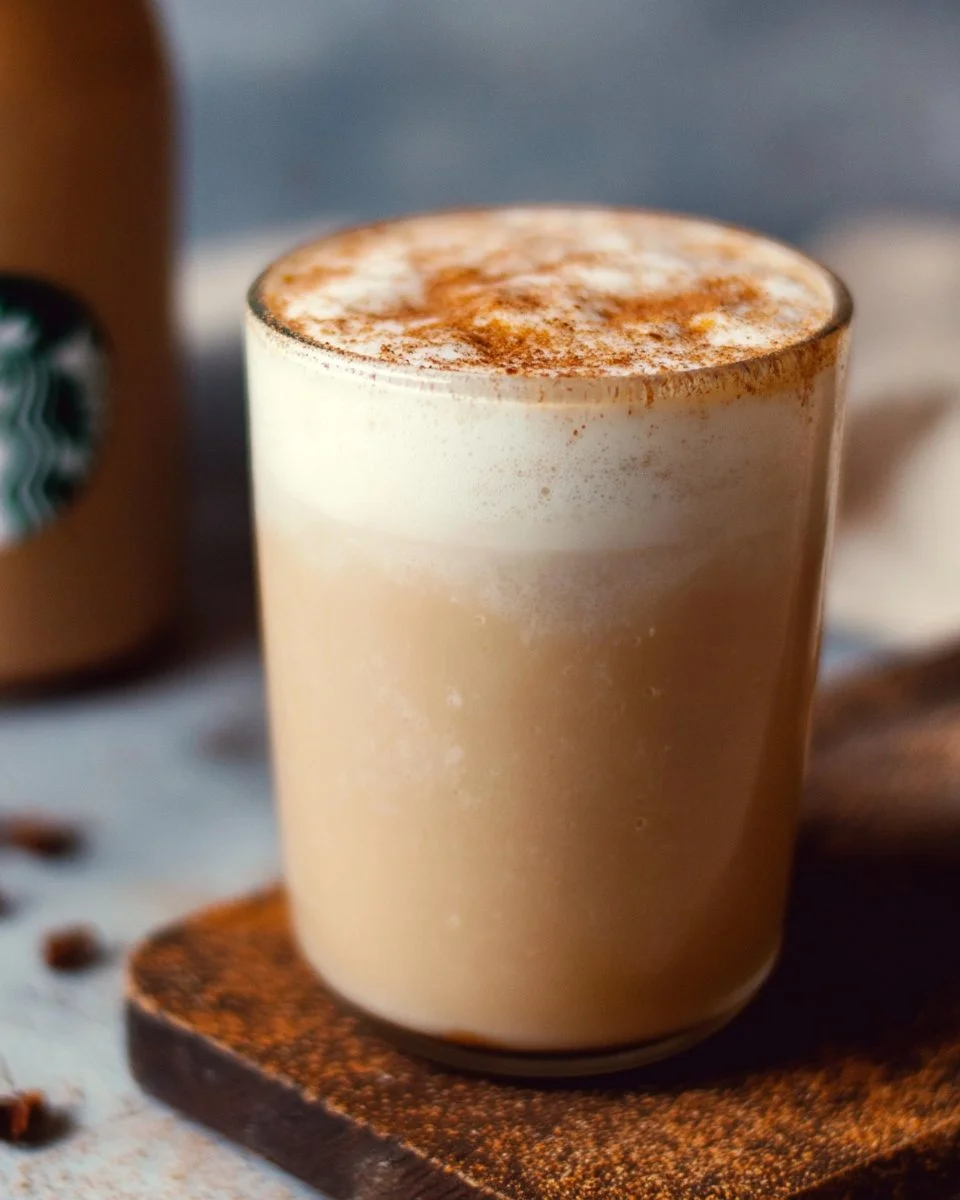 Starbucks chai tea latte with spices and milk in a cup