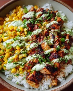 Delicious Street Corn Chicken Rice Bowl with vibrant toppings and flavors