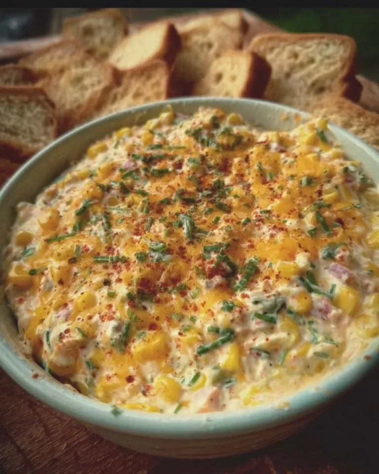 Creamy Street Corn Dip served in a bowl with corn and toppings.