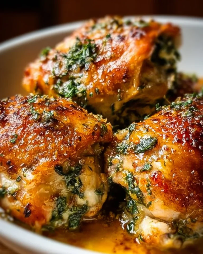 Delicious stuffed chicken thighs filled with herbs and cheese