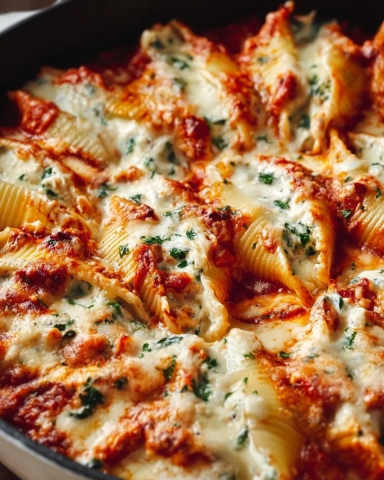 Delicious stuffed shells filled with creamy cheese and topped with marinara sauce