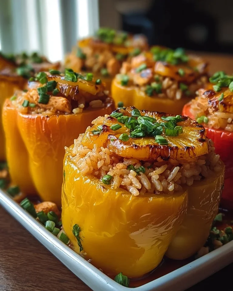 Delicious Teriyaki Pineapple Chicken and Rice Stuffed Peppers ready to serve.