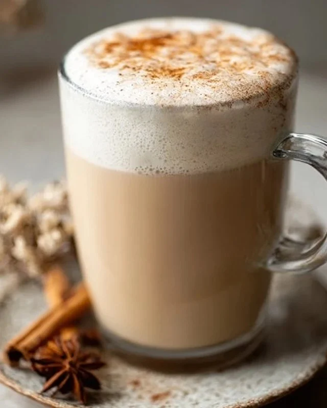 Homemade Chai Latte with spices, milk, and sweetener in a cozy setting.