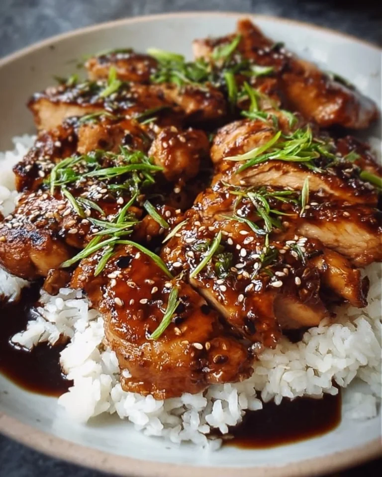 Delicious Hoisin Chicken garnished with green onions on a plate