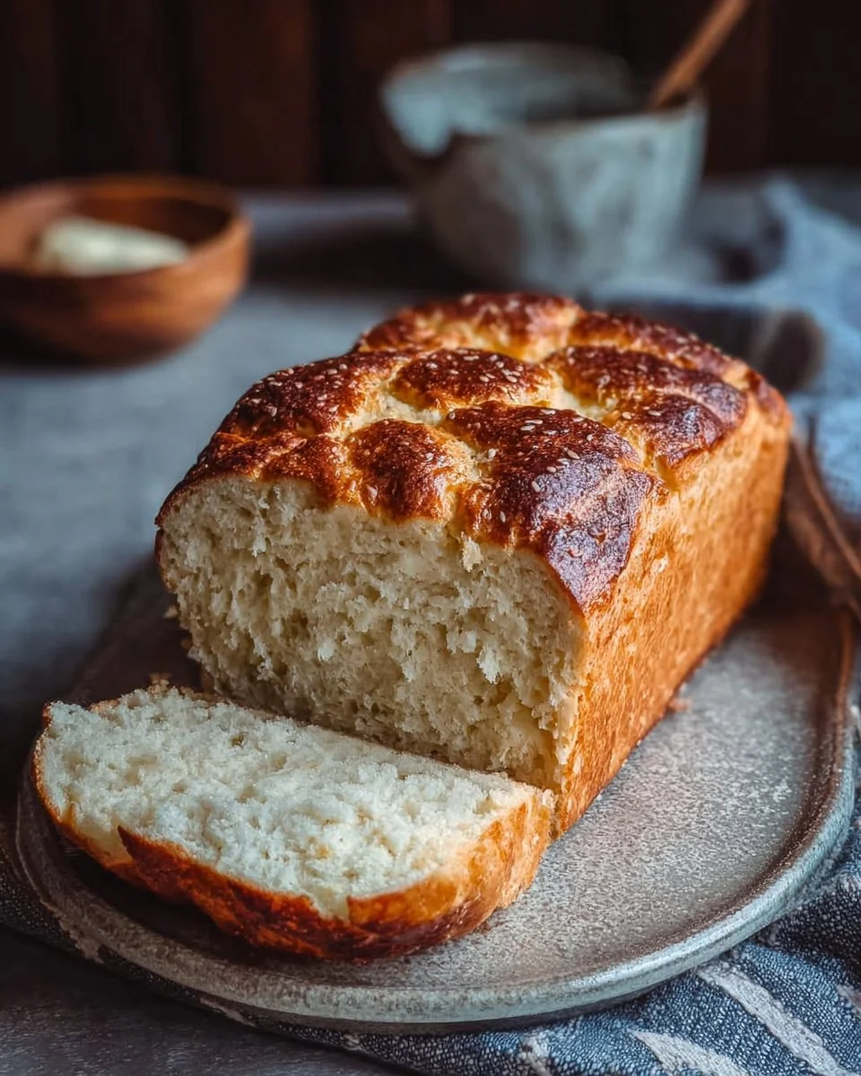 Slice of zero carb yogurt bread on a cutting board
